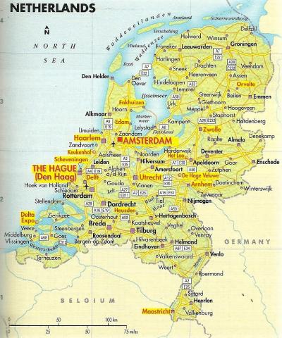 Orientation map for trips to the Netherlands between 1983 and 2004. From the "Europe Travel Book", published by the AAA, 2005 Edition.